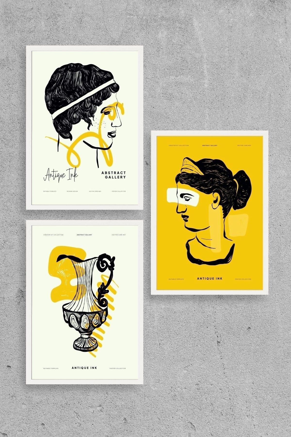 Soyut Üçlü Ahşap Çerçeveli Tablo 23 x 30