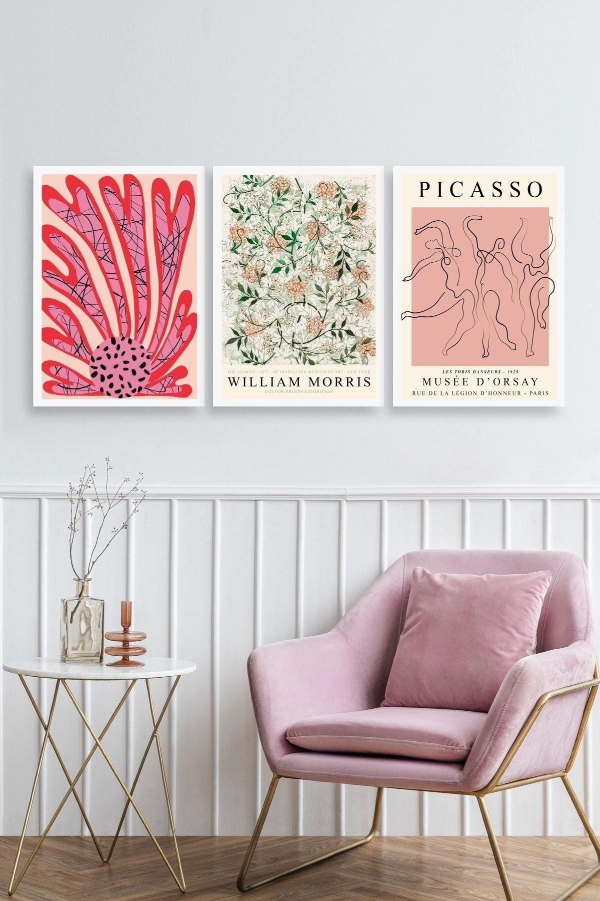 Ünlü Tablolar Üçlü Ahşap Çerçeveli Tablo 50 x 70