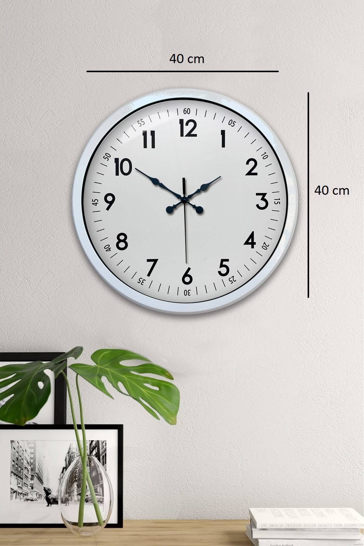 Zentime 40 Cm Metal Beyaz Klasik Duvar Saati