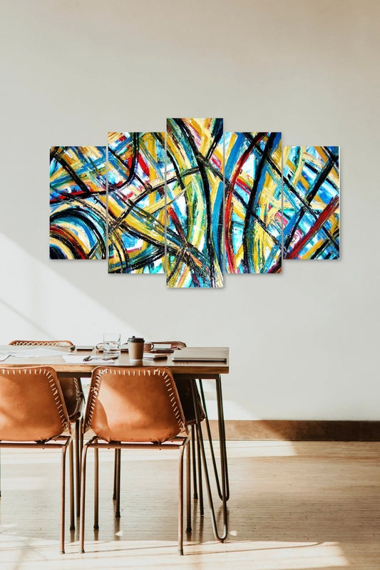 Retro Çizgiler 5 Parçalı Mdf Tablo 60 x 100