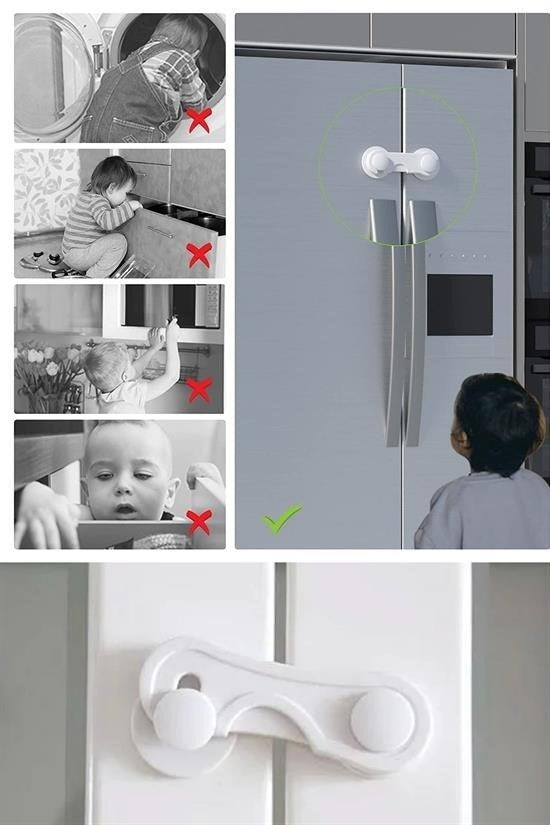 BUFFER® Bebek Çocuk Güvenliği Çekmece ve Dolap İçin Kendiliğinde Yapışkanlı Vidasız Kapak Kilidi