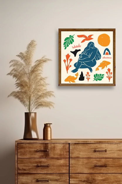 Kadın Ahşap Çerçeveli Tablo 42 x 42