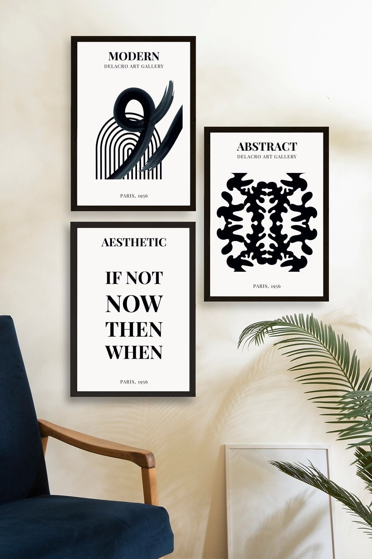 Modern Üçlü Ahşap Çerçeveli Tablo 50 x 70