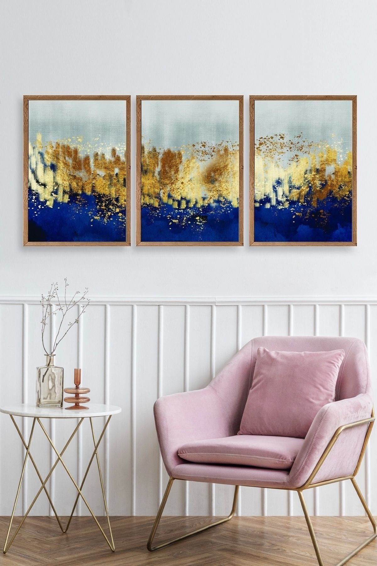 Soyut Üçlü Ahşap Çerçeveli Tablo 40 x 60