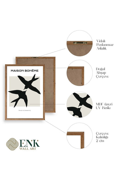 Kuşlar Ahşap Çerçeveli Tablo 17 x 23