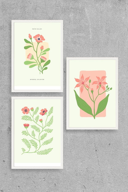 Botanik Üçlü Ahşap Çerçeveli Tablo 50 x 70