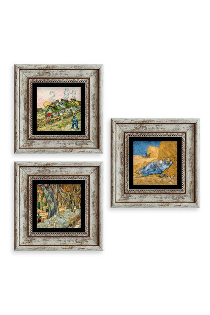 Van Gogh 3 lü Set Çerçeveli Taş Tablo 20 cm