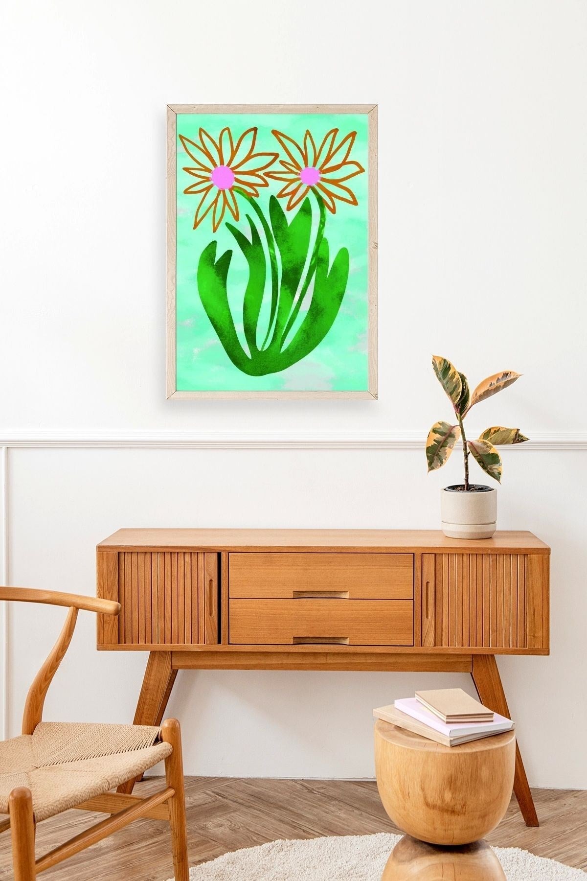 Çiçekler Ahşap Çerçeveli Tablo 17 x 23