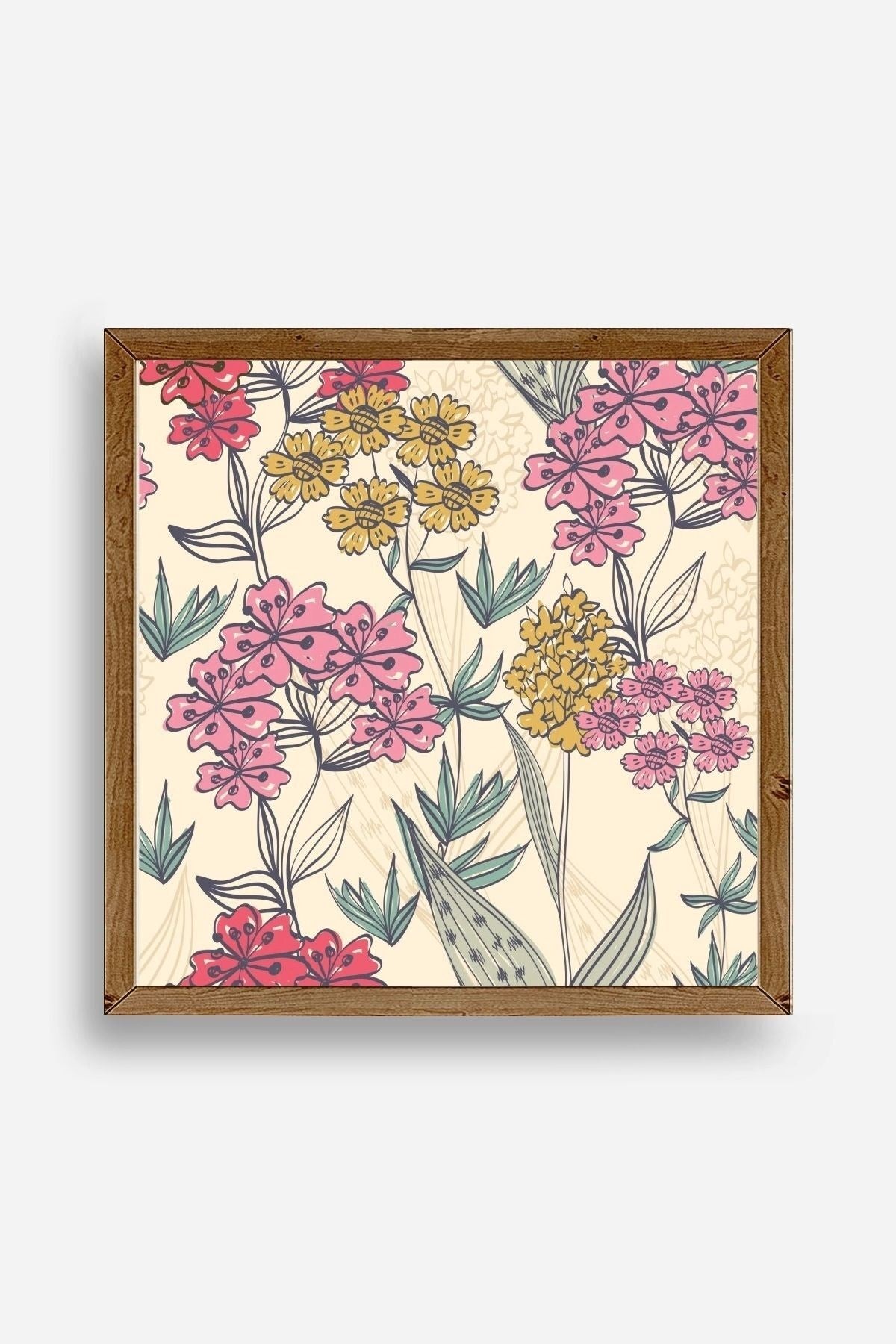 Çiçekler Ahşap Çerçeveli Tablo 50 x 50