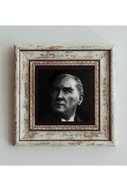 Atatürk Portre Çerçeveli Taş Tablo , Çerçeveli Taş Duvar Dekoru 20 cm