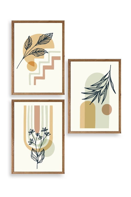 Manzara Üçlü Ahşap Çerçeveli Tablo 50 x 70