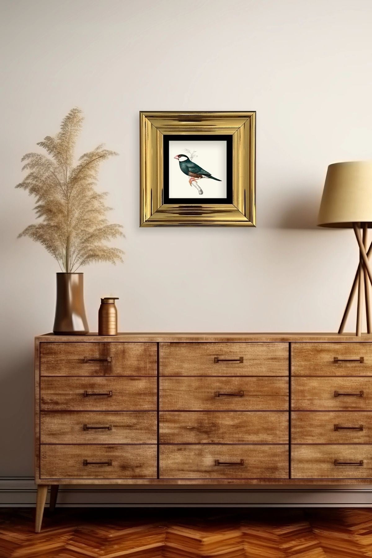 Yeşil Kuş Çerçeveli Taş Tablo 20 cm