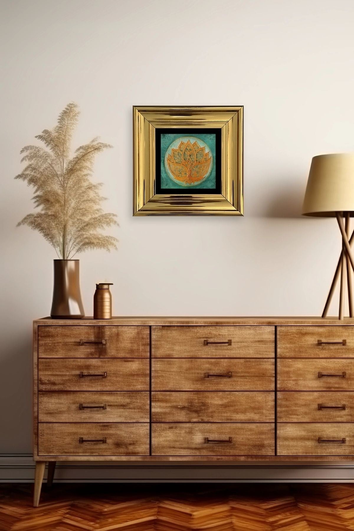 Lotus Çiçeği Çerçeveli Taş Tablo 20 cm