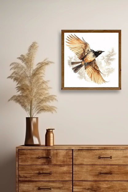 Kuş Ahşap Çerçeveli Tablo 50 x 50