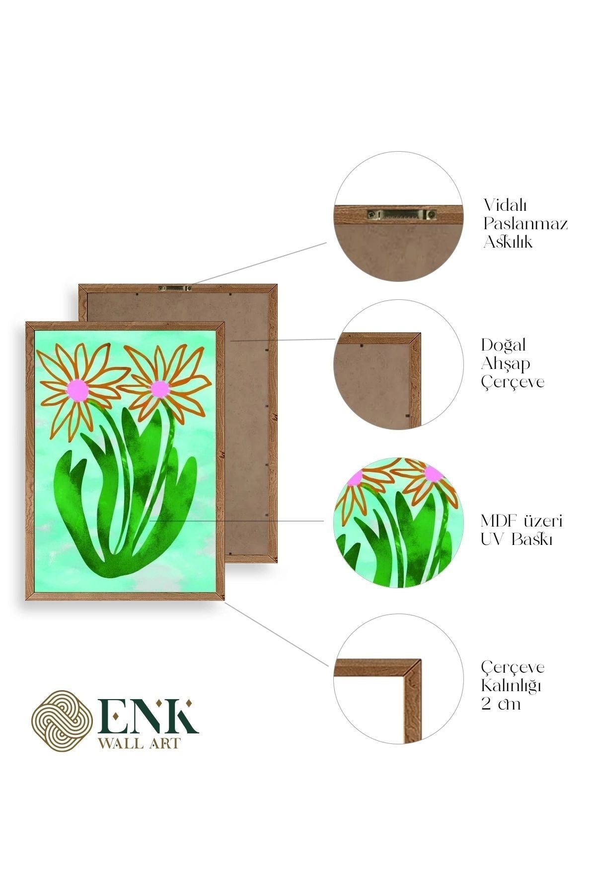 Çiçekler Ahşap Çerçeveli Tablo 23 x 30