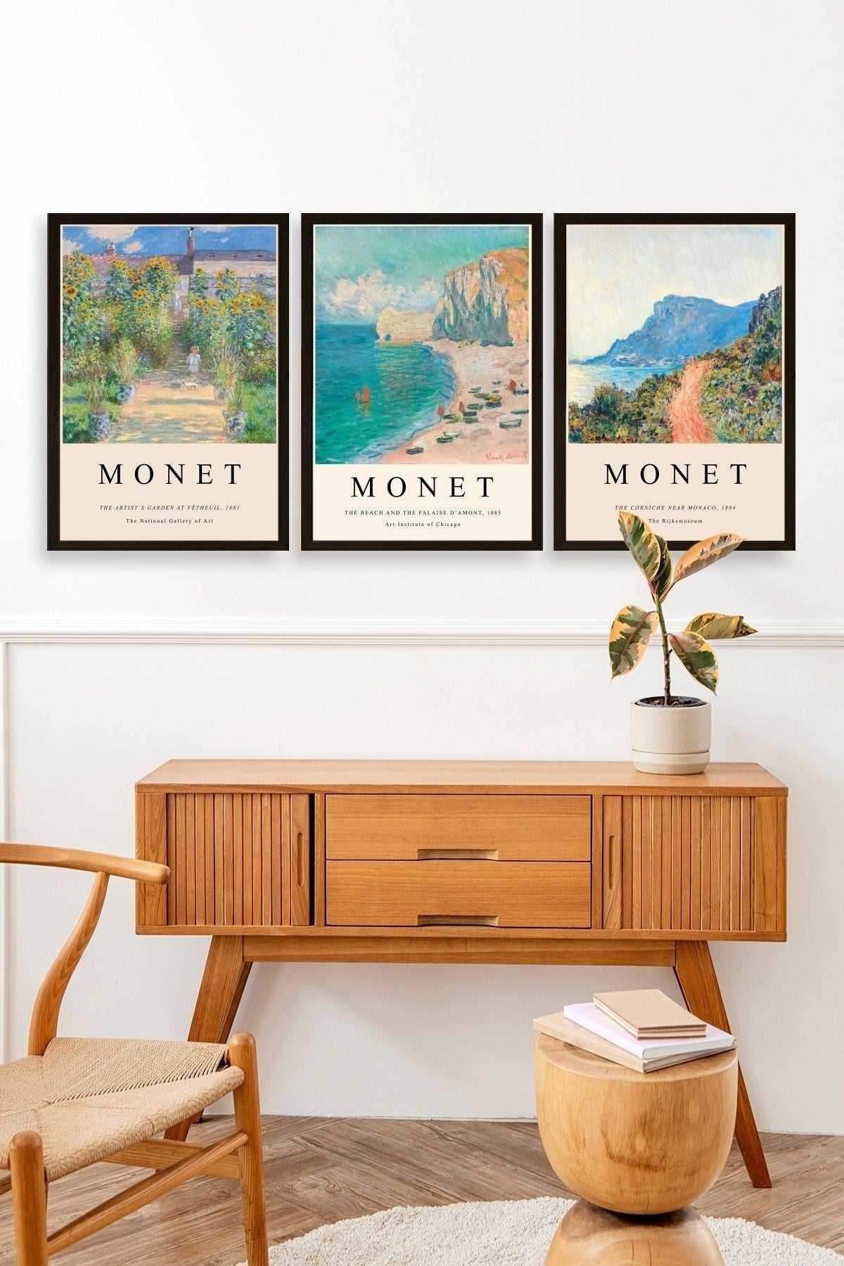 Monet Üçlü Ahşap Çerçeveli Tablo 30 x 40