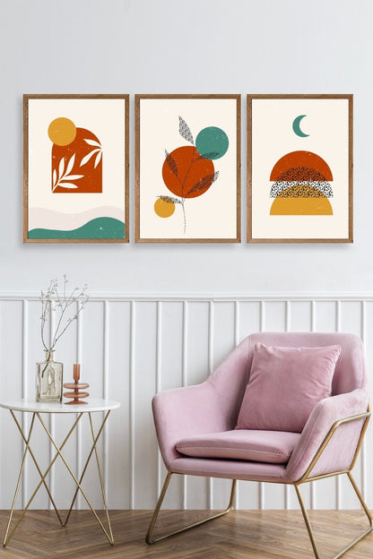 Manzara Üçlü Ahşap Çerçeveli Tablo 23 x 30