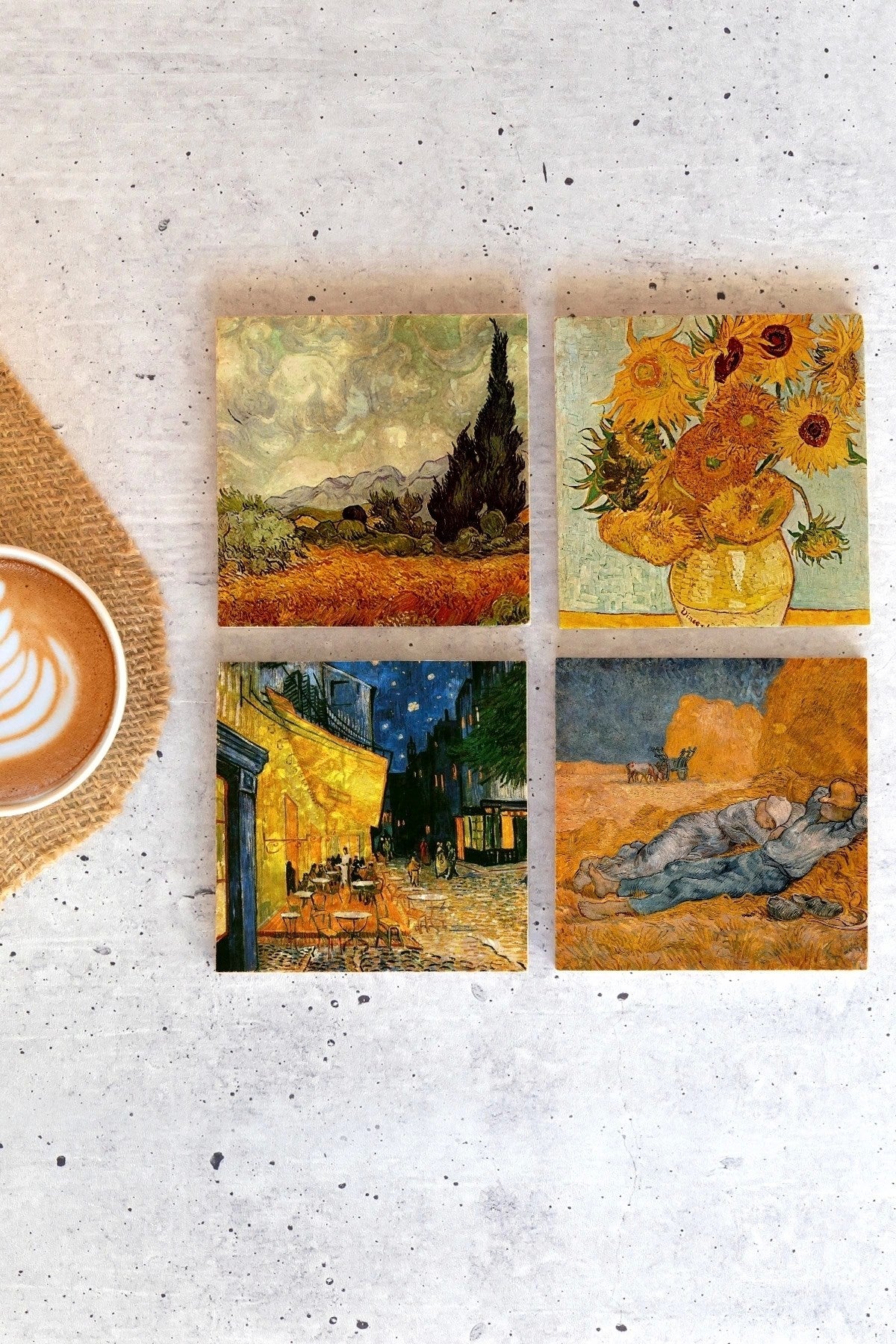 Van Gogh 4'lü Taş Bardak Altlığı