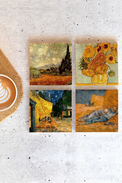 Van Gogh 4'lü Taş Bardak Altlığı