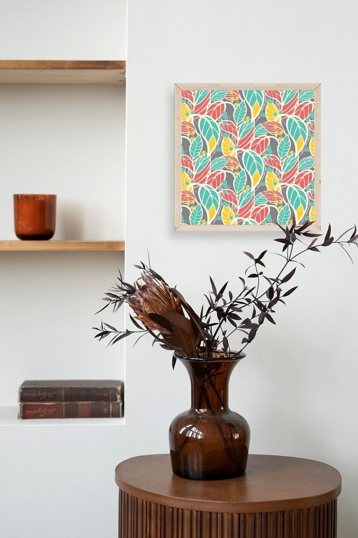 Yaprak Ahşap Çerçeveli Tablo 50 x 50