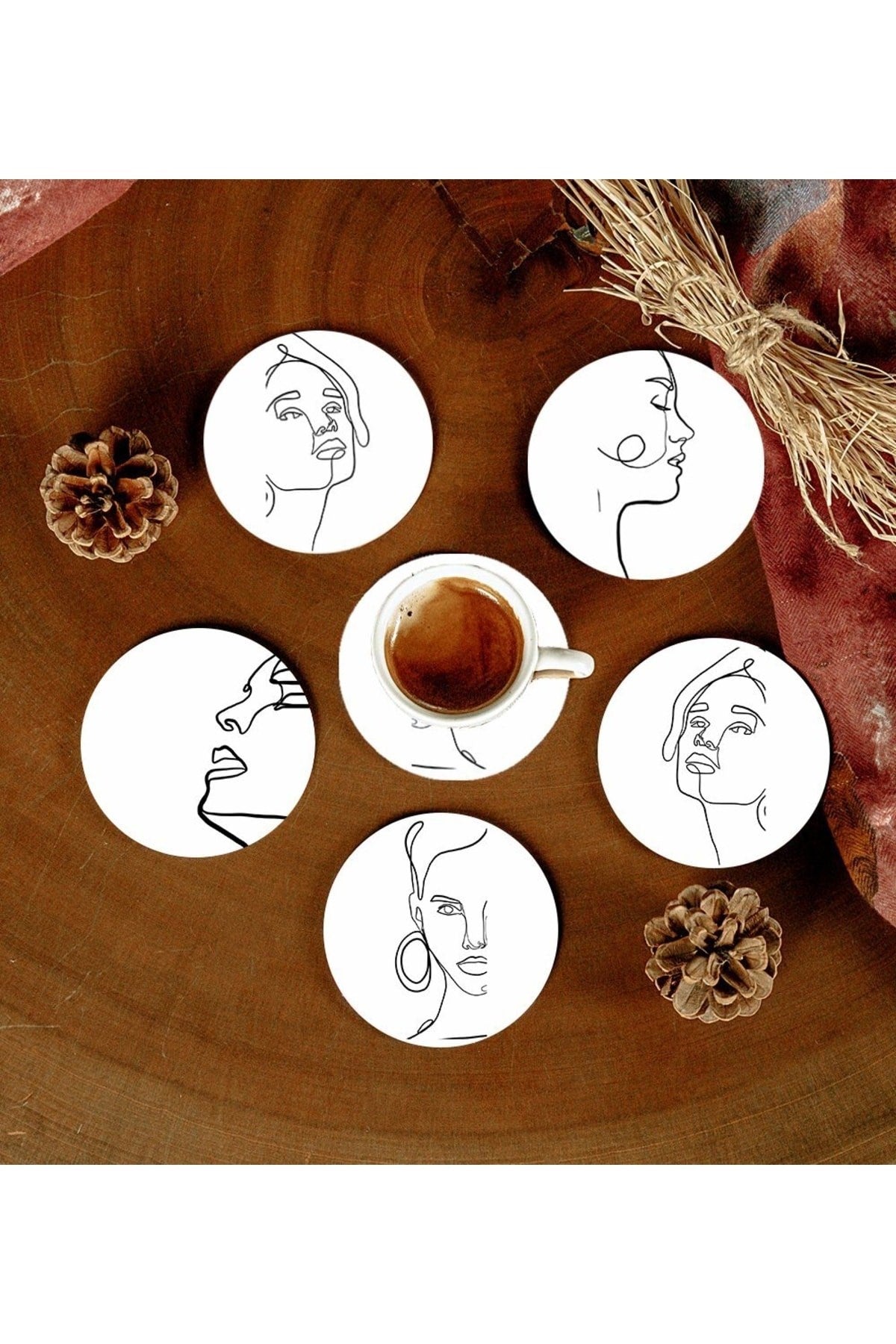 6 Adet Desenli Mdf Bardak Altlığı