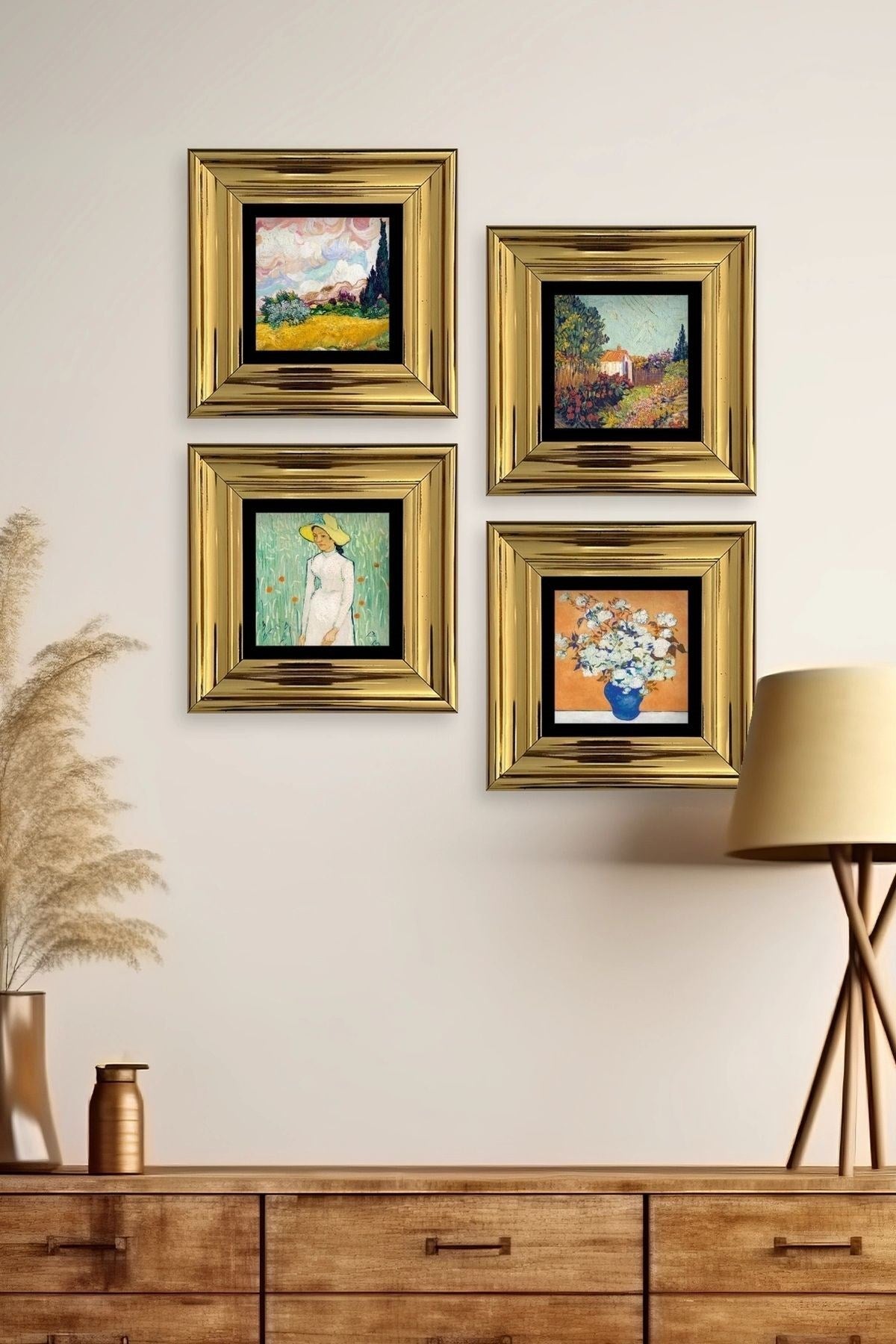 Van Gogh 4 lü Set Çerçeveli Taş Tablo 20 cm