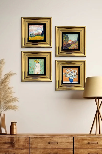 Van Gogh 4 lü Set Çerçeveli Taş Tablo 20 cm