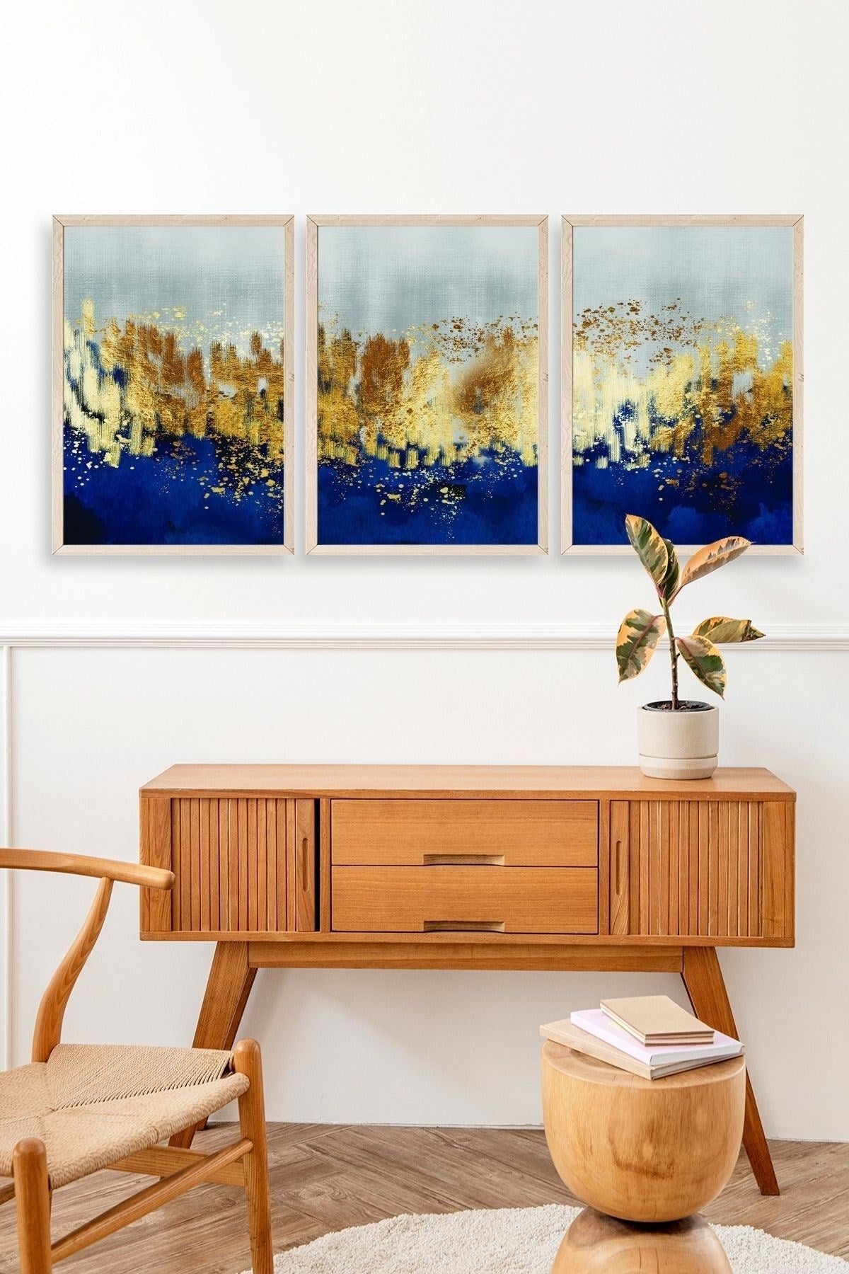 Soyut Üçlü Ahşap Çerçeveli Tablo 23 x 30