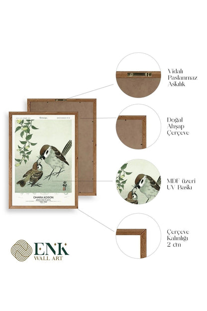 Kuşlar Ahşap Çerçeveli Tablo 30 x 42