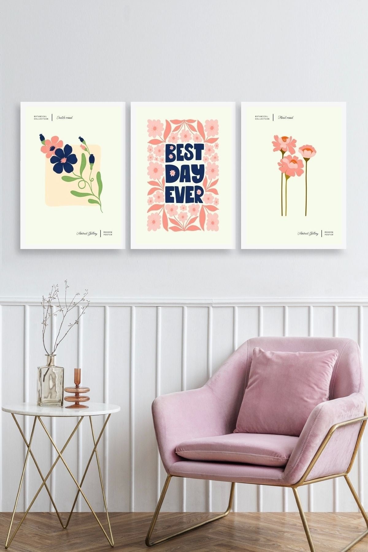 Soyut Üçlü Ahşap Çerçeveli Tablo 40 x 60