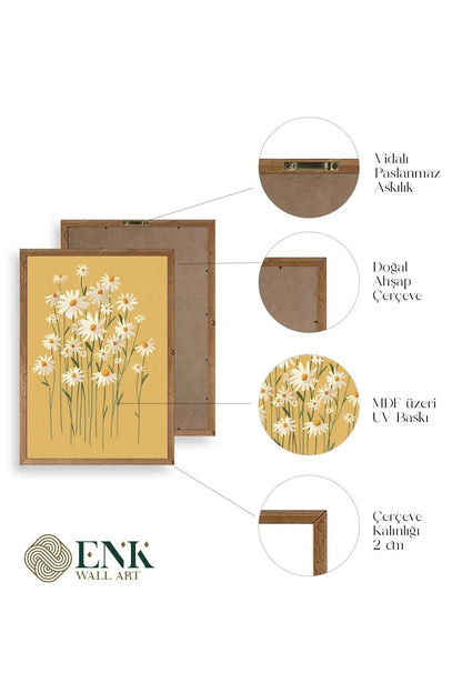 Çiçek Üçlü Ahşap Çerçeveli Tablo 50 x 70