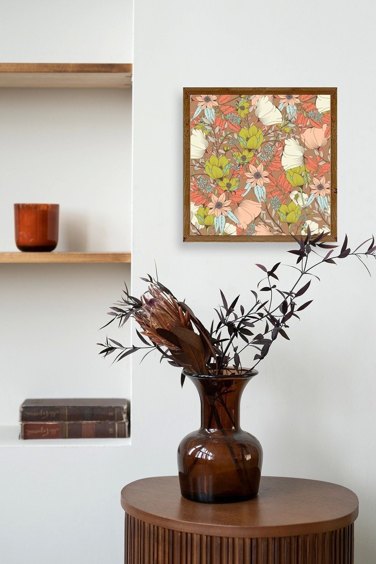 Çiçek Ahşap Çerçeveli Tablo 50 x 50