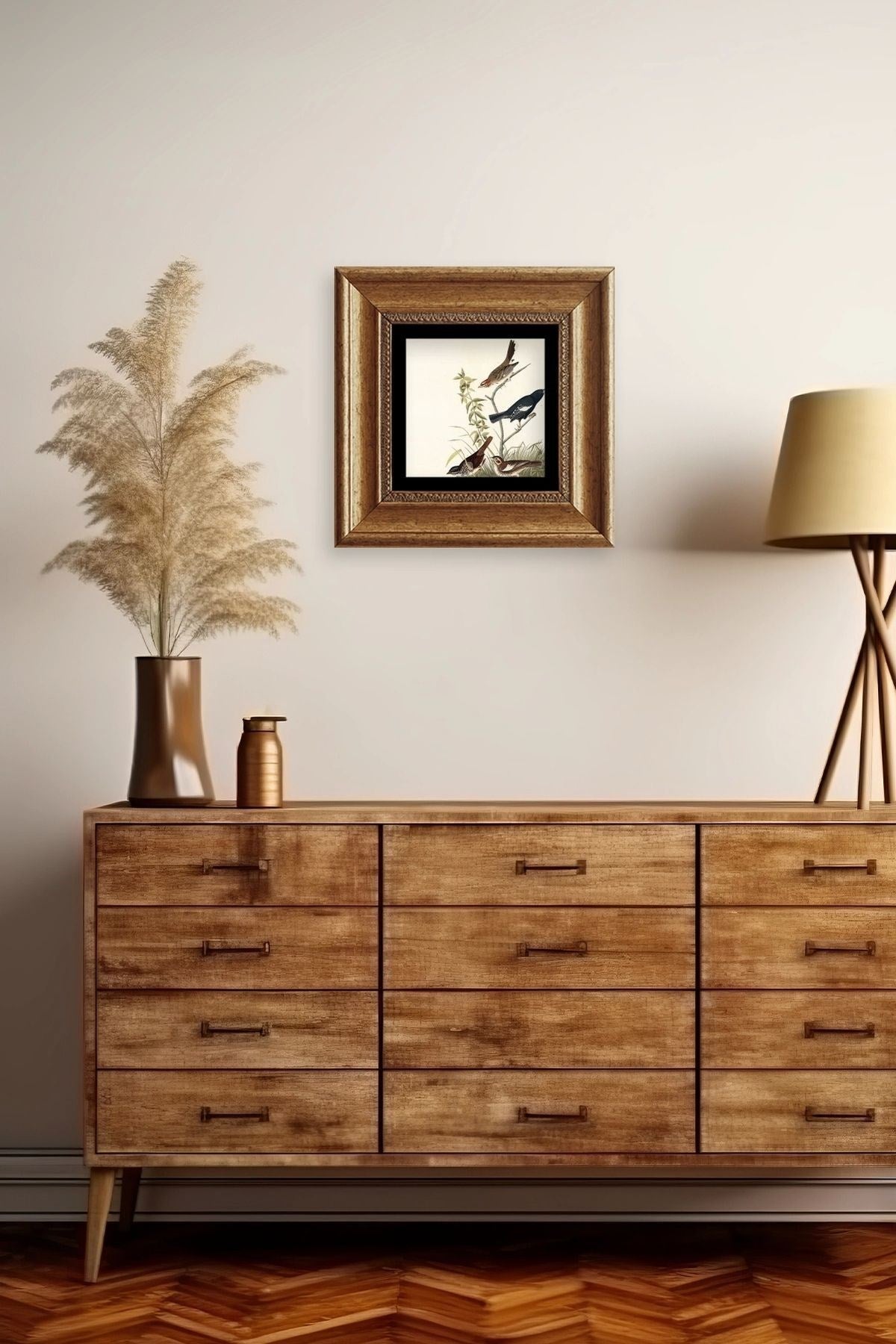 Daldaki Kuşlar Çerçeveli Taş Tablo 20 cm