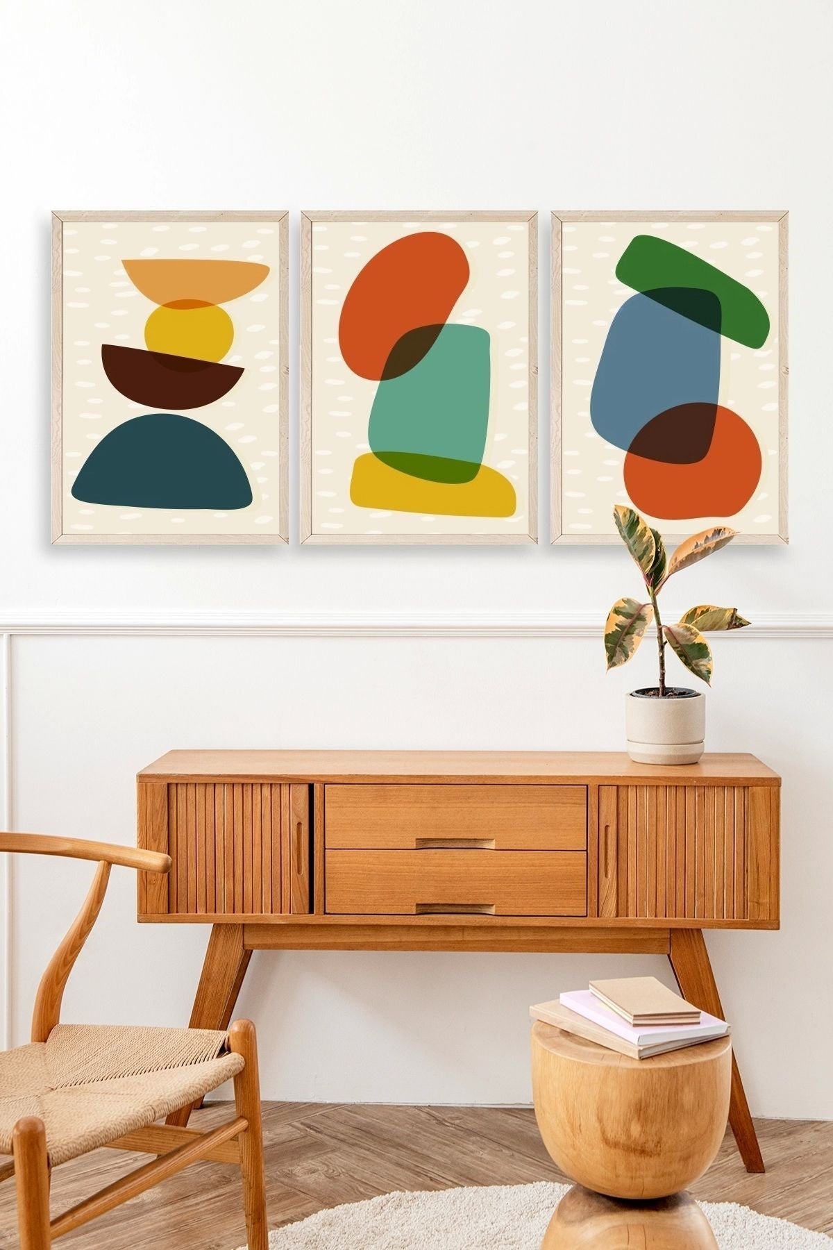 Rahatlatıcı Desenler Üçlü Ahşap Çerçeveli Tablo 17 x 23