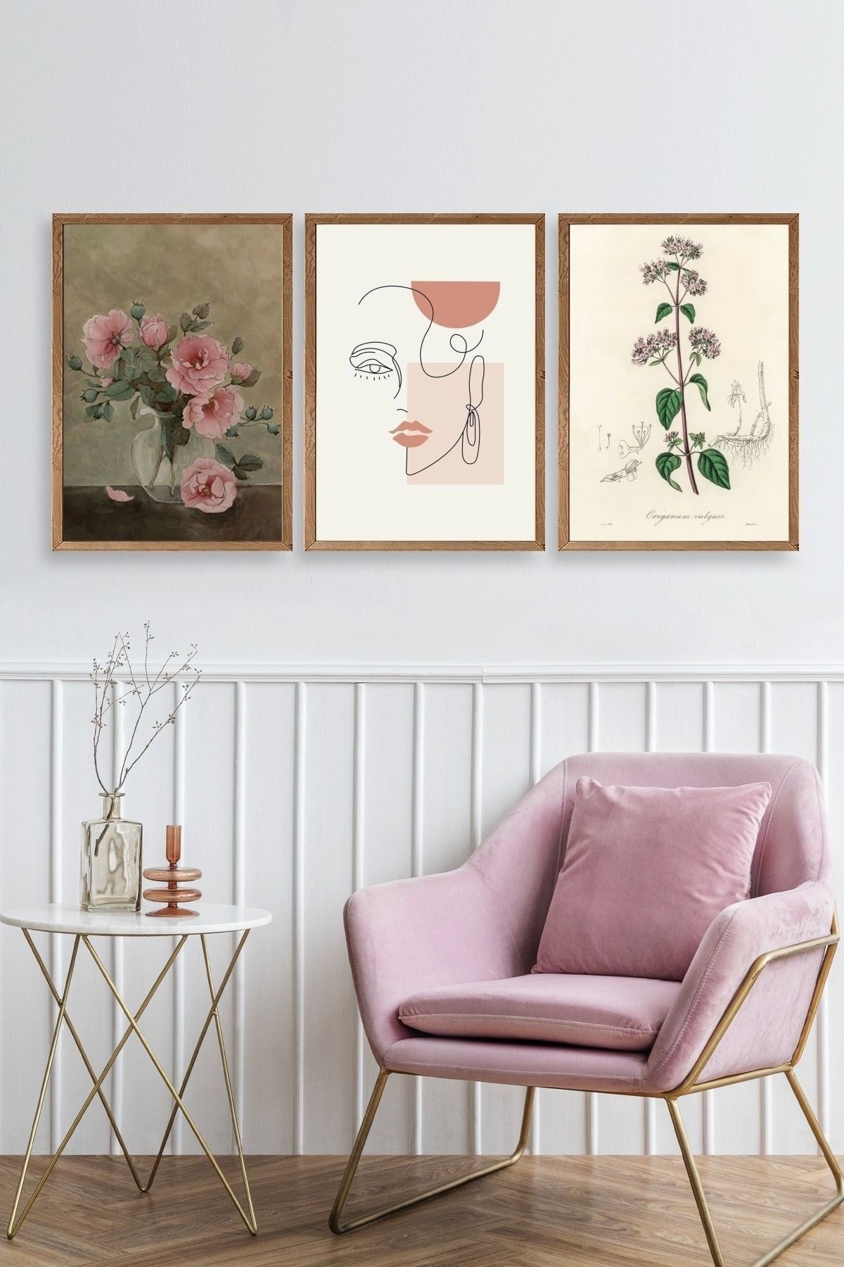 Çiçek Üçlü Ahşap Çerçeveli Tablo 23 x 30