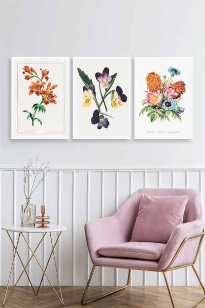 Çiçek Üçlü Ahşap Çerçeveli Tablo 50 x 70