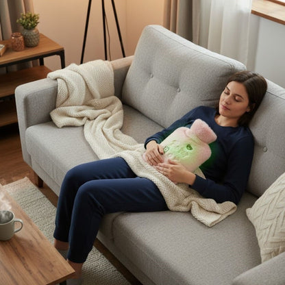 Işıklı Ayıcıklı Figürlü Pembe Peluş Sıcak Su Torbası 1 Lt – Yumuşak Kılıf, Uzun Süre Sıcak Tutan Termal Su Torbası