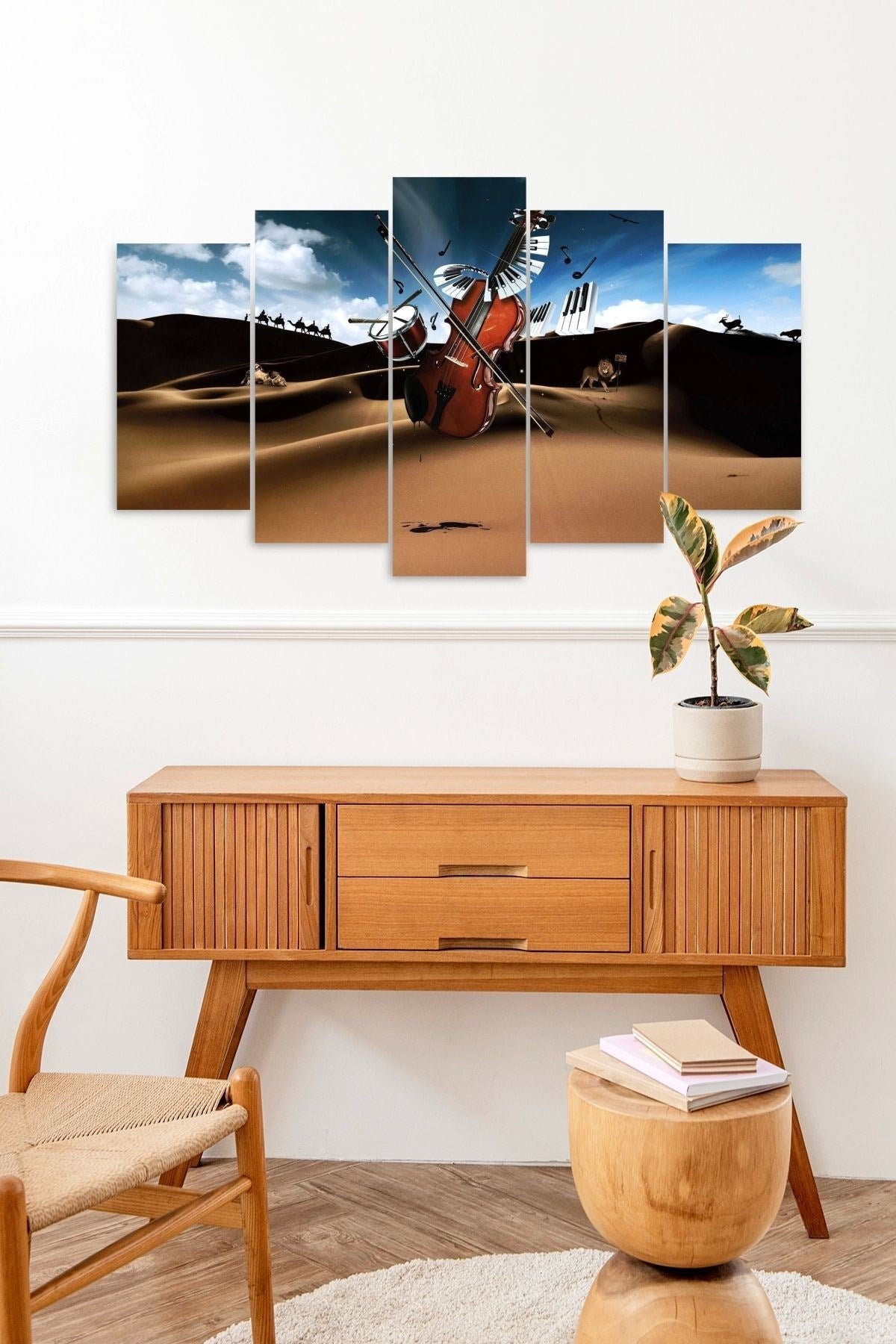 Müzik Aletleri Manzara 5 Parçalı Mdf Tablo 60 x 100