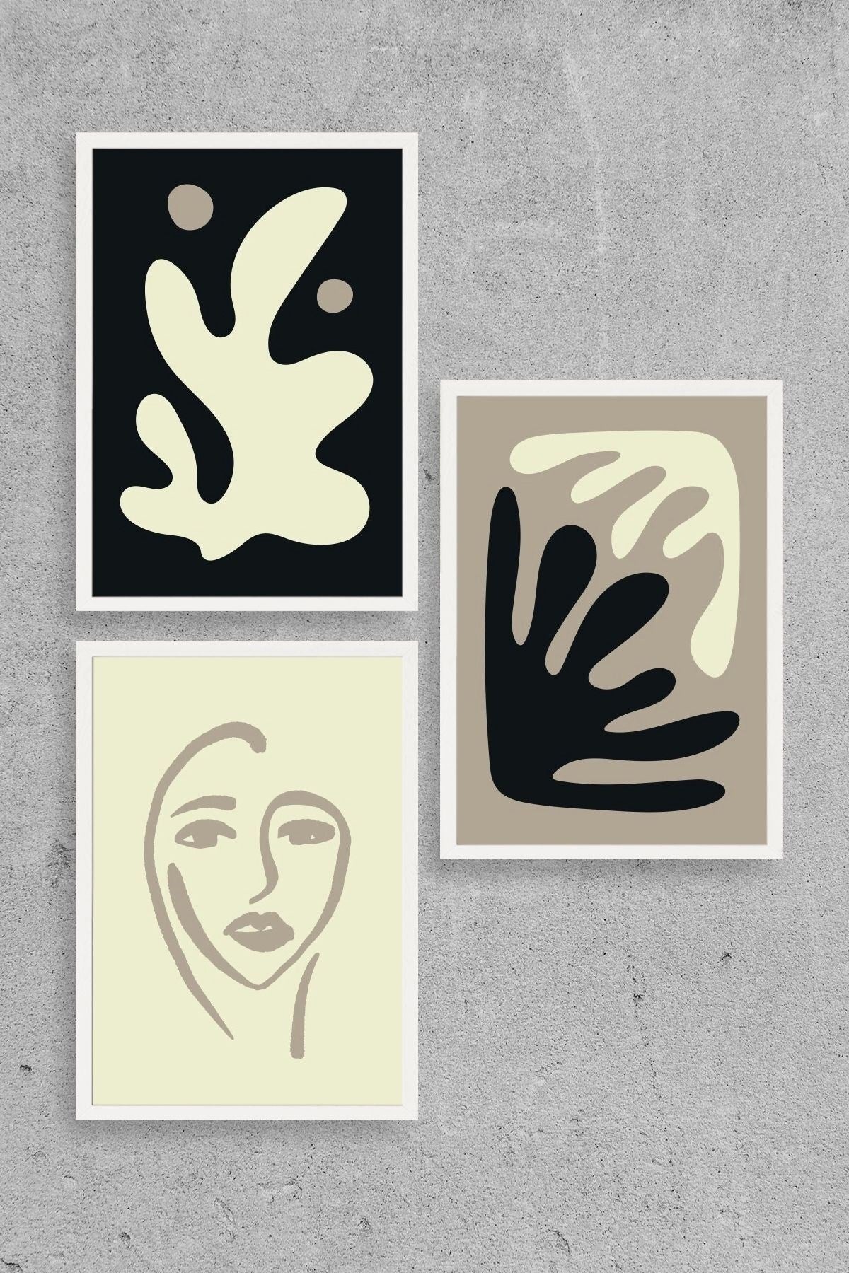 Soyut Üçlü Ahşap Çerçeveli Tablo 50 x 70