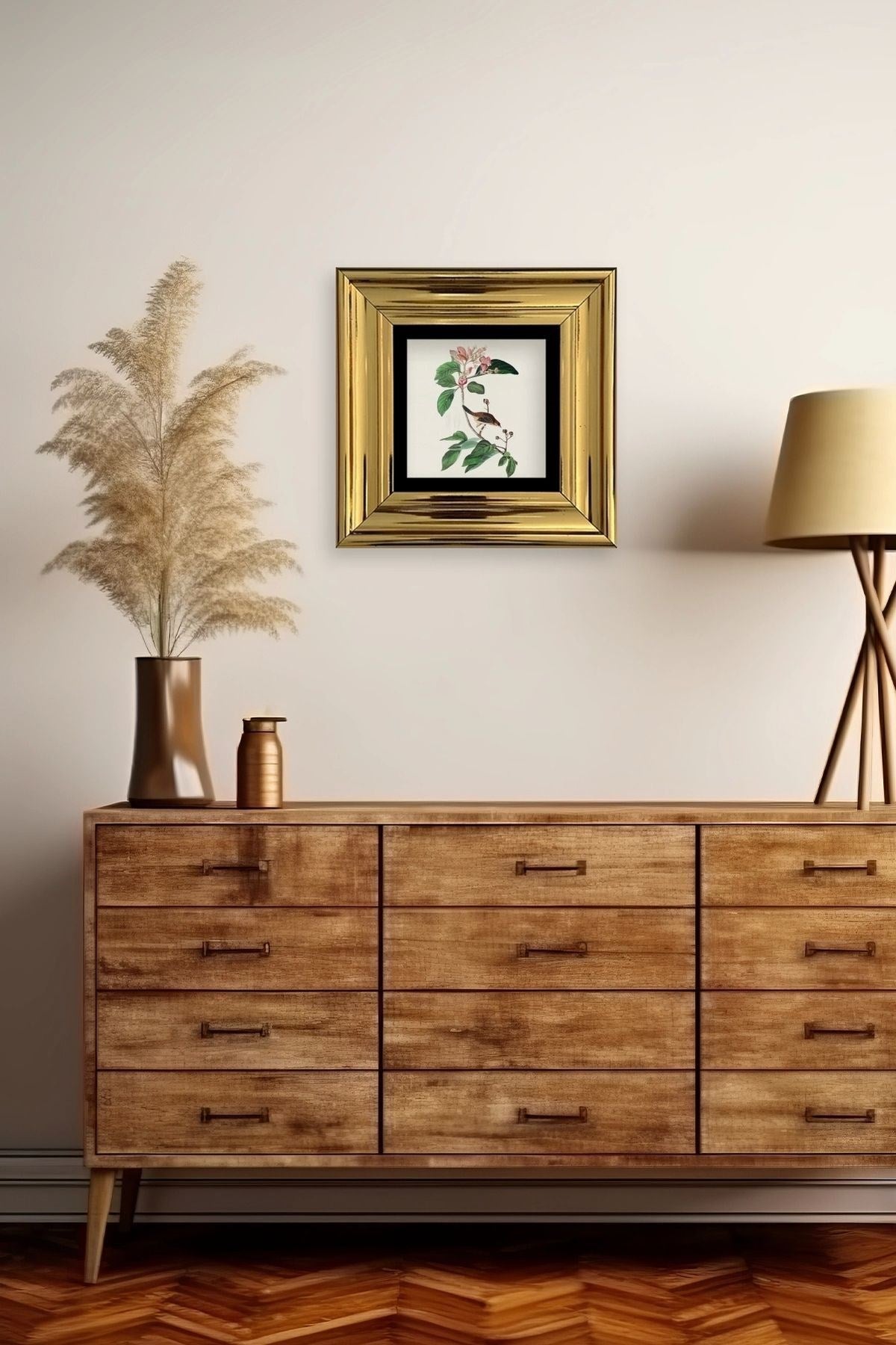 Yapraklar ve Kuş Çerçeveli Taş Tablo 20 cm