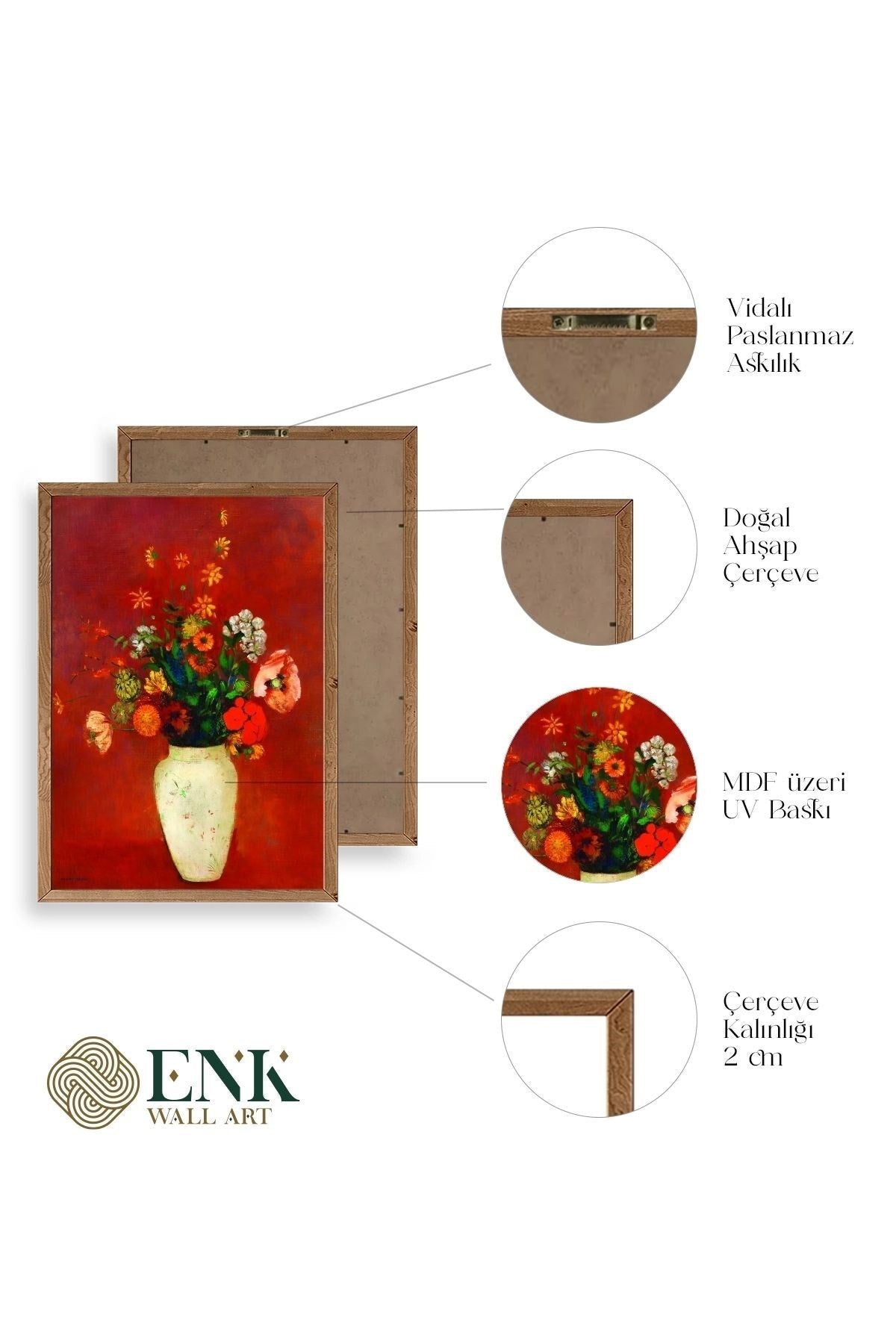 Vazoda Çiçek Ahşap Çerçeveli Tablo 30 x 42