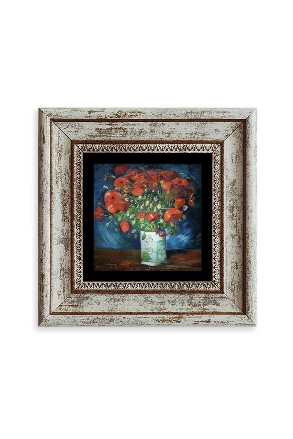 Çiçekli Vazo Çerçeveli Taş Tablo 20 cm