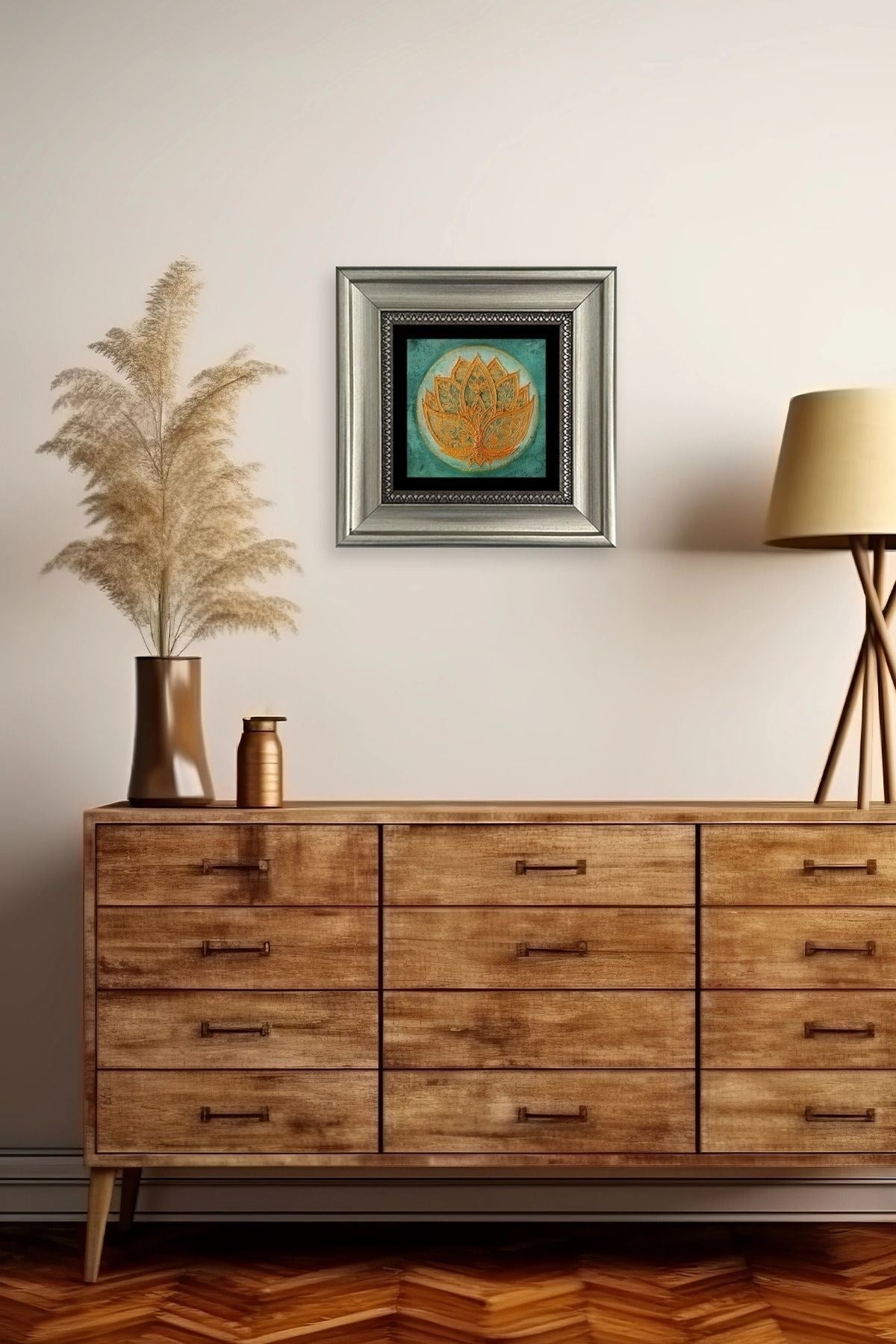 Lotus Çiçeği Çerçeveli Taş Tablo 20 cm