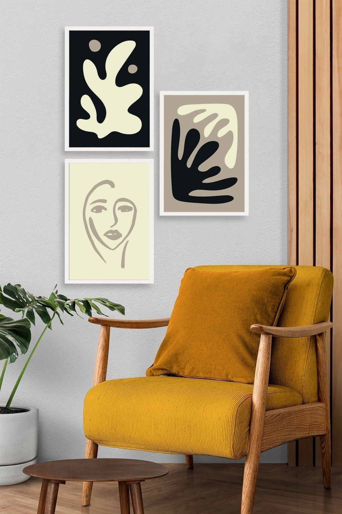 Soyut Üçlü Ahşap Çerçeveli Tablo 50 x 70