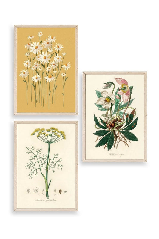 Çiçek Üçlü Ahşap Çerçeveli Tablo 30 x 40