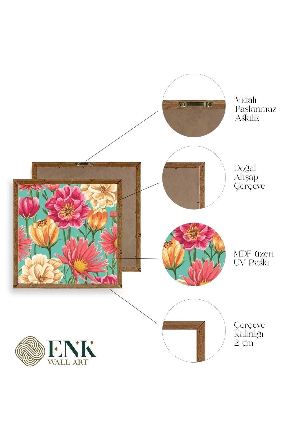 Çiçek Ahşap Çerçeveli Tablo 23 x 23
