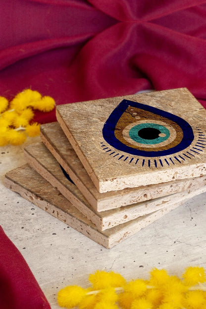 Nazar Boncuğu Taş Bardak Altlığı