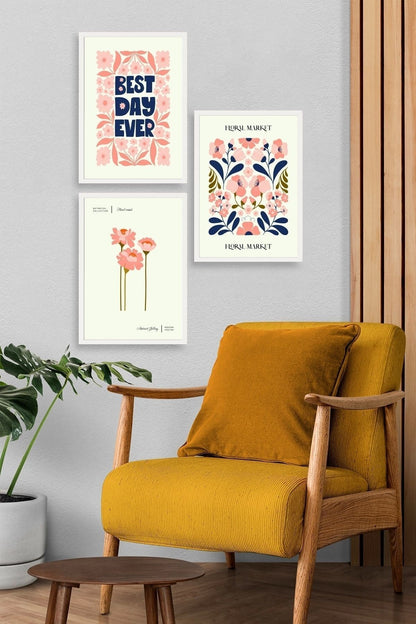 Flower Market Üçlü Ahşap Çerçeveli Tablo 40 x 60