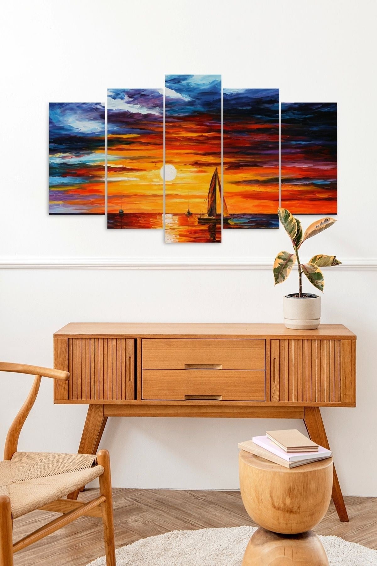 Gece Deniz Manzarası 5 Parçalı Mdf Tablo 60 x 100