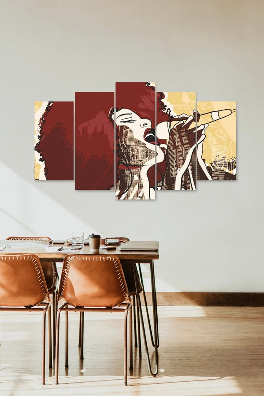 Kadın Şarkı 5 Parçalı Mdf Tablo 60 x 100